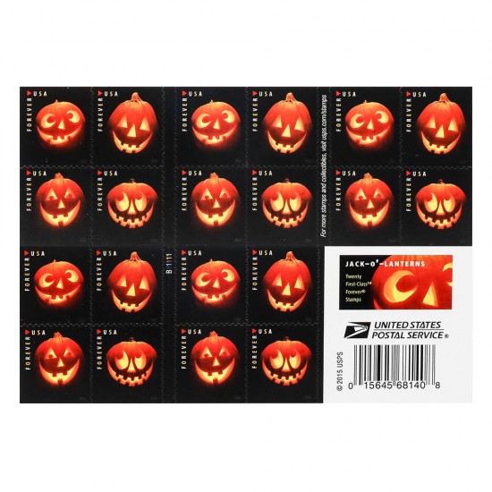 2016 First-Class Forever Stamp - Jack-O'-Lanterns: Round Eyes and Four Teeth