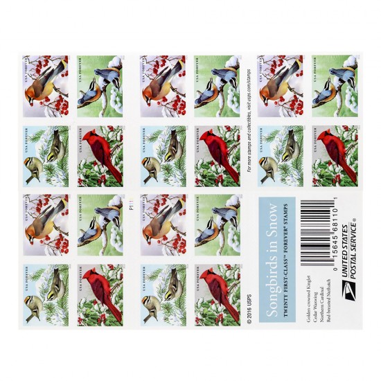 2016 US First-Class Forever Stamp - Songbirds in Snow